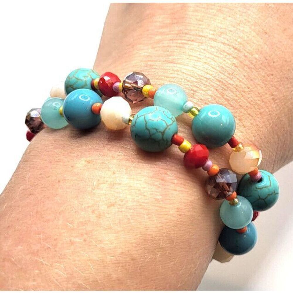Healing Gemstone Lot of 2 Bohemian Beaded Bracelets 7in